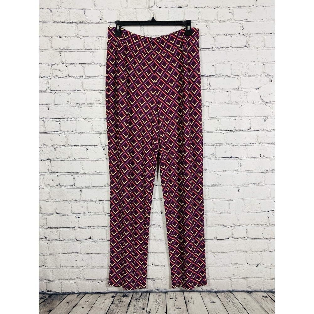 IMAN Women's Global Chic Geo Print Wide Leg Pull On Knit Pants Purple Large